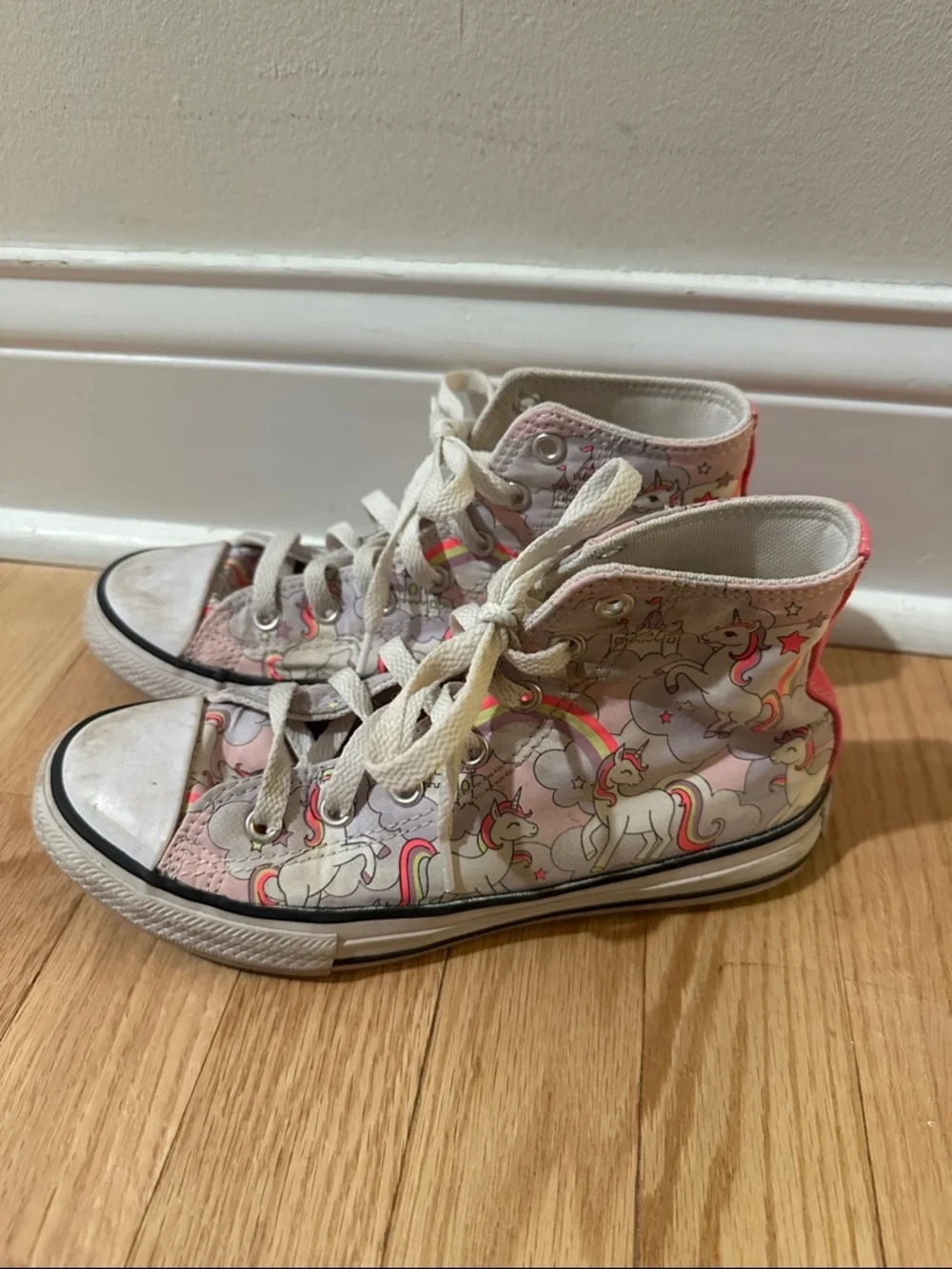 Girls Pink Unicorn High Top Converse